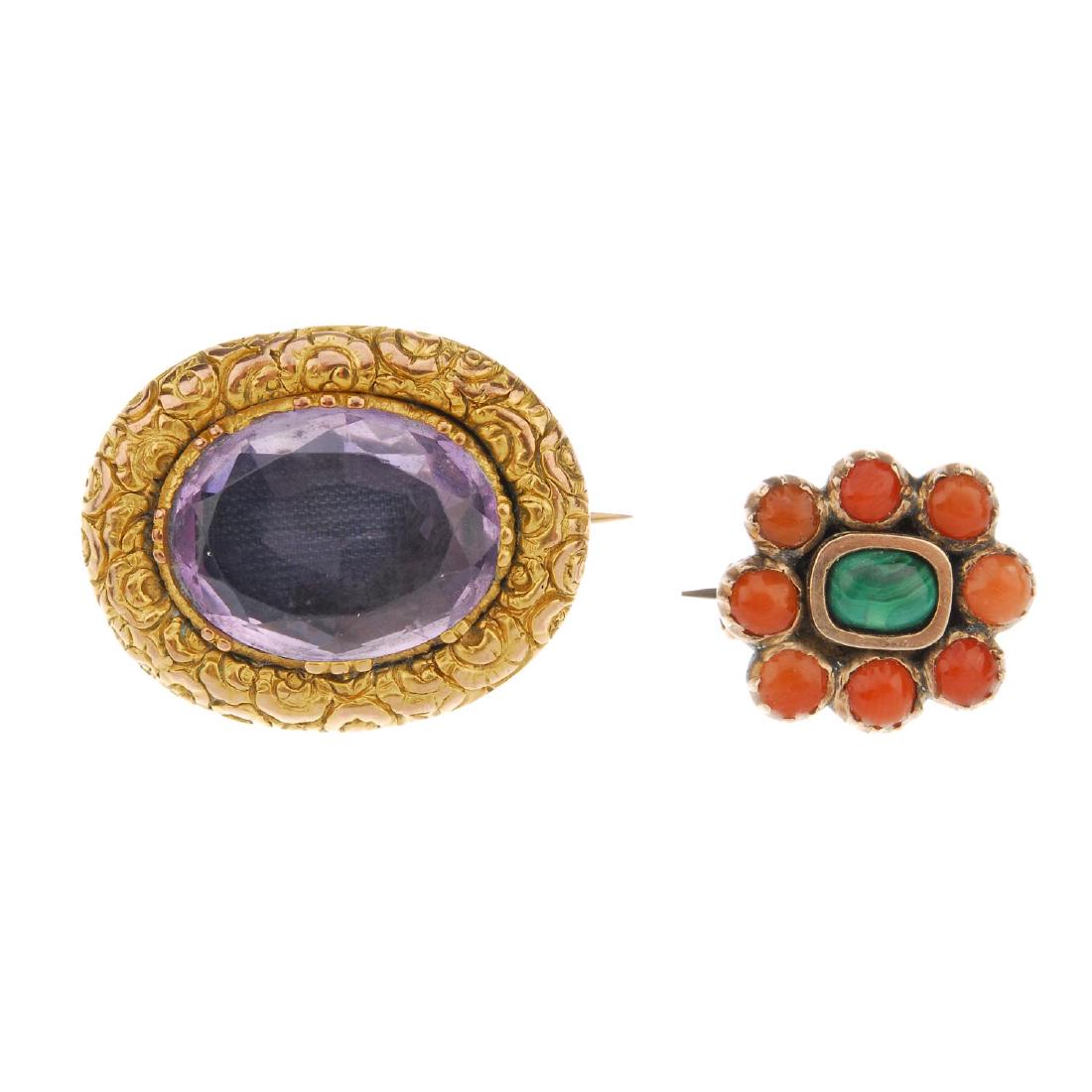 Two late Victorian gem-set brooches. The first an (1 of 2)