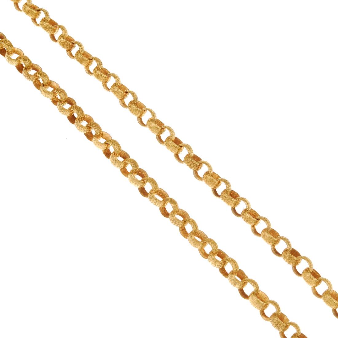 A 9ct gold fancy belcher-link chain. Designed as a (1 of 2)