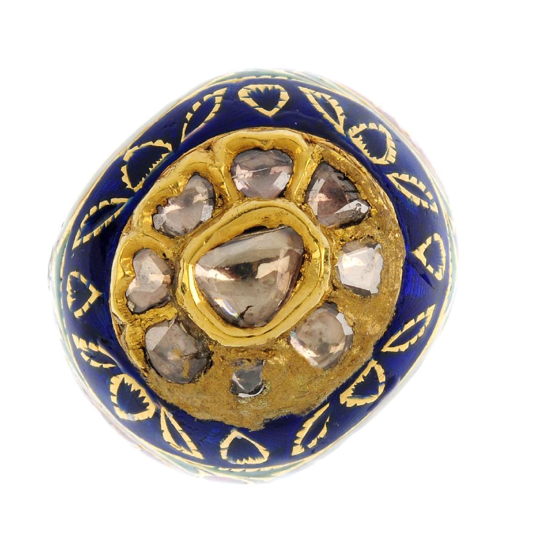 A diamond and enamel dress ring. The rose-cut diamond (1 of 3)