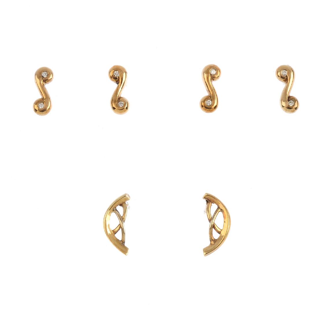 Three pairs of 9ct gold earrings. To include two pairs (1 of 2)