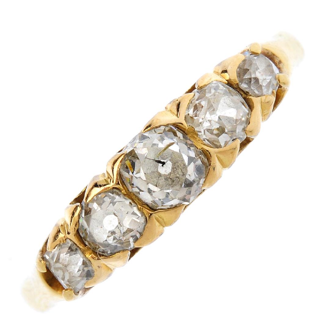 A diamond five-stone ring. The graduated old-cut (1 of 3)