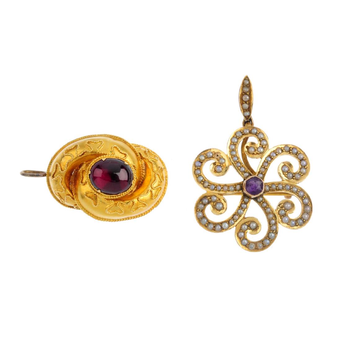 Two gold gem-set pendants. To include a mid Victorian (1 of 2)