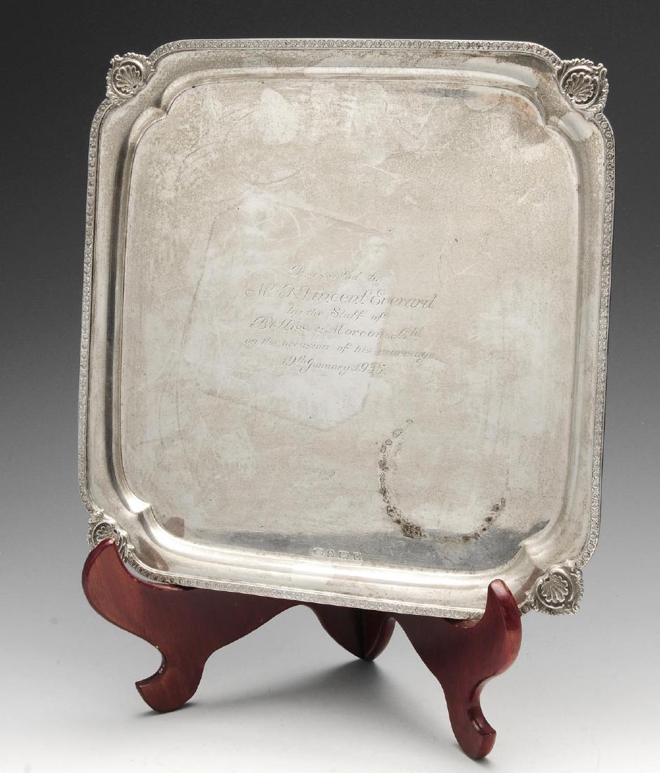 A 1930's silver salver, of square form with applied (1 of 10)