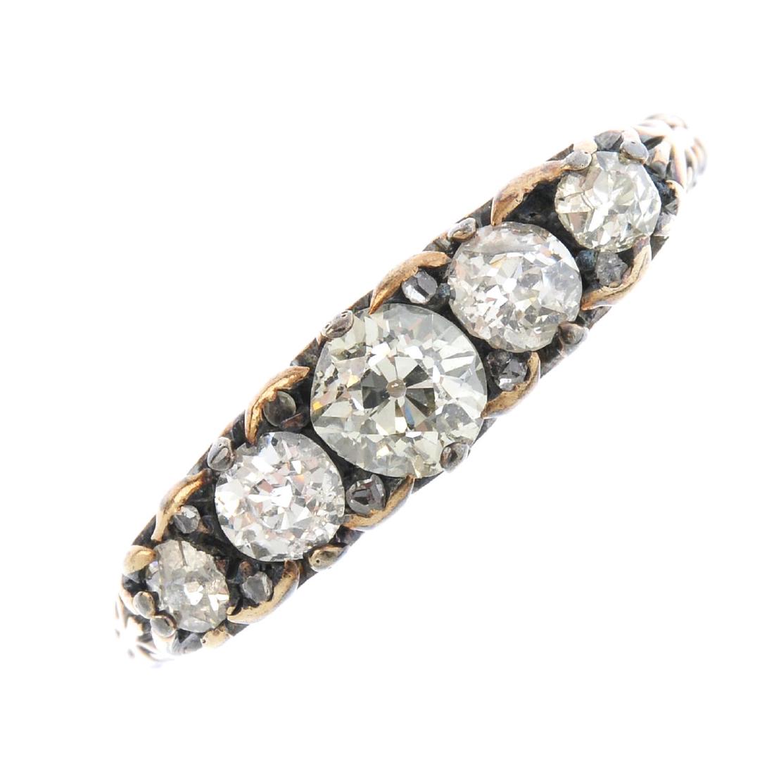 A mid 20th century diamond five-stone ring. The (1 of 3)