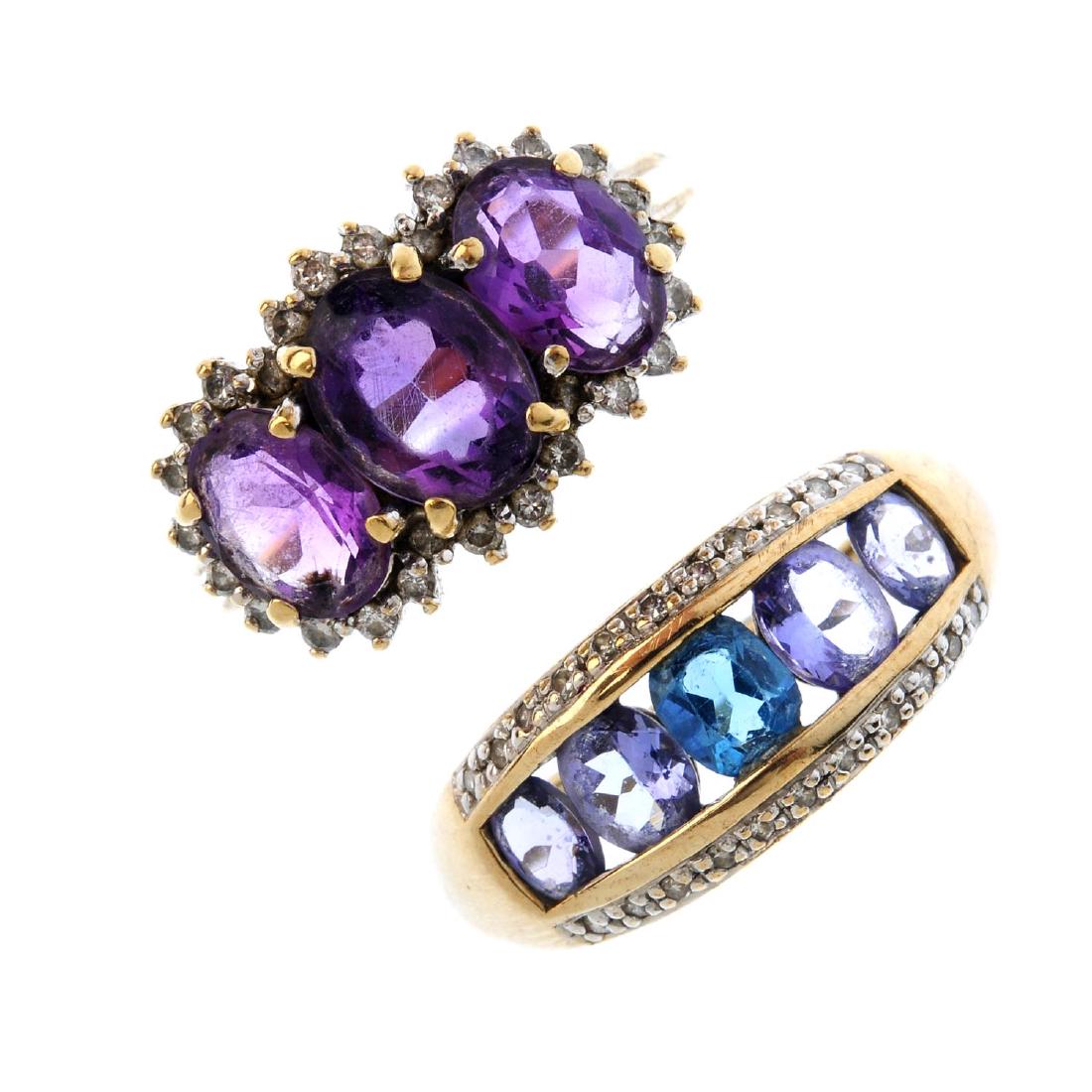 Four 9ct gold diamond and gem-set rings. To include a (1 of 4)