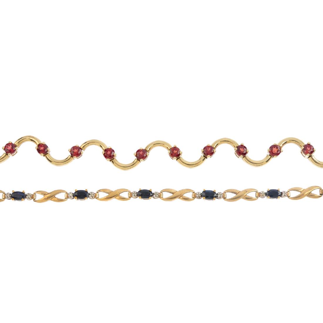 Two 9ct gold gem-set bracelets. The first, a series of (1 of 3)