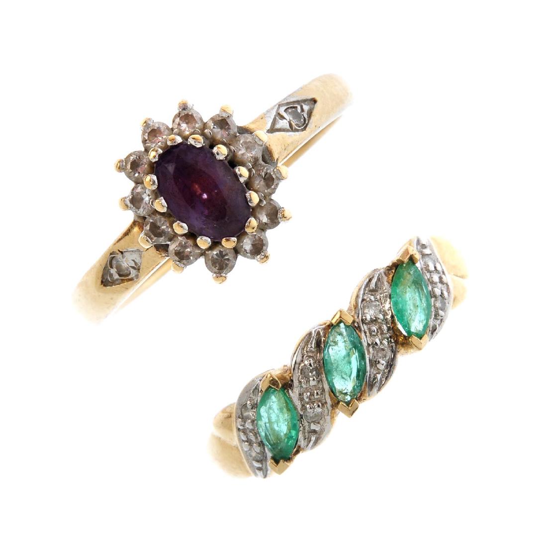 Four 9ct gold gem-set rings. To include an emerald and (1 of 4)