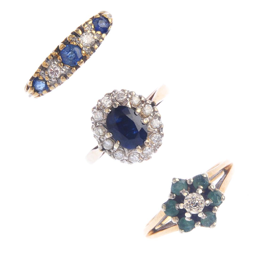 Three 9ct gold gem-set rings. To include an emerald and (1 of 2)