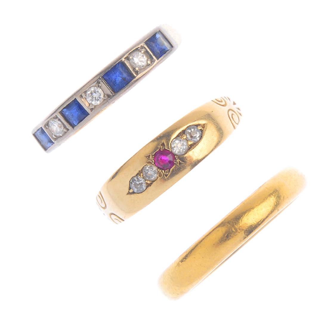 (18743) A 22ct gold wedding ring, a ruby and diamond (1 of 2)