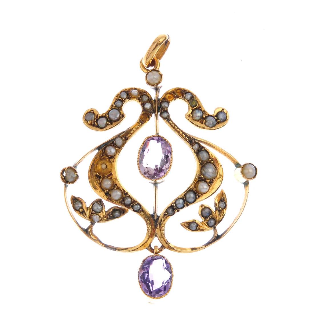 An early 20th century 9ct gold amethyst and split pearl (1 of 2)