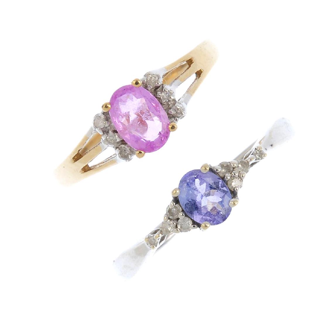 Four 9ct gold diamond and gem-set rings. To include a (1 of 3)