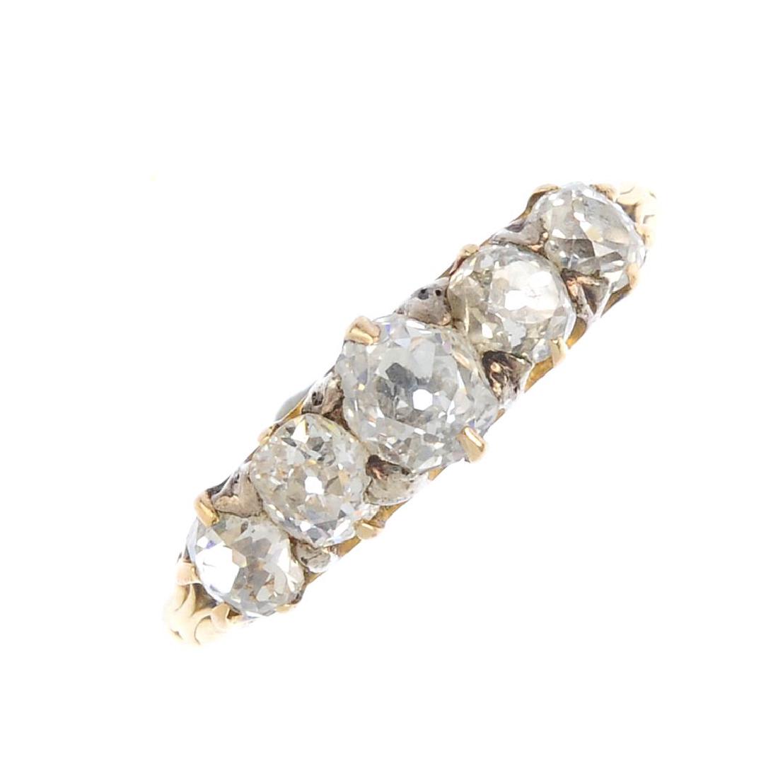 A diamond five-stone ring. The graduated old-cut (1 of 2)