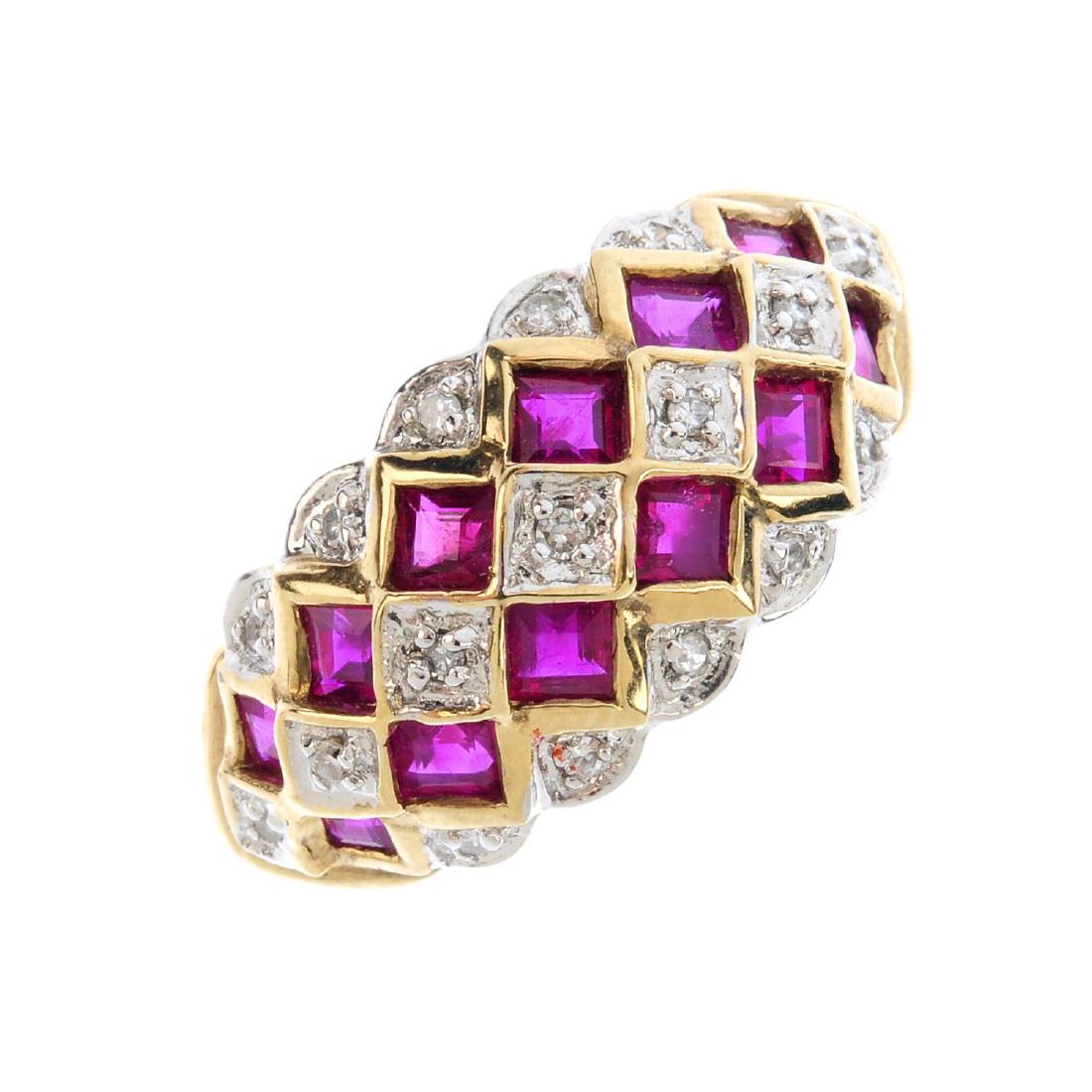 A 9ct gold ruby and diamond ring. Comprising two (1 of 3)
