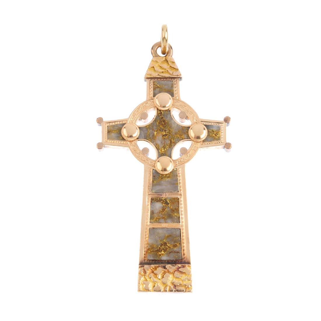 A late Victorian gold, marble cross pendant. The marble (1 of 2)