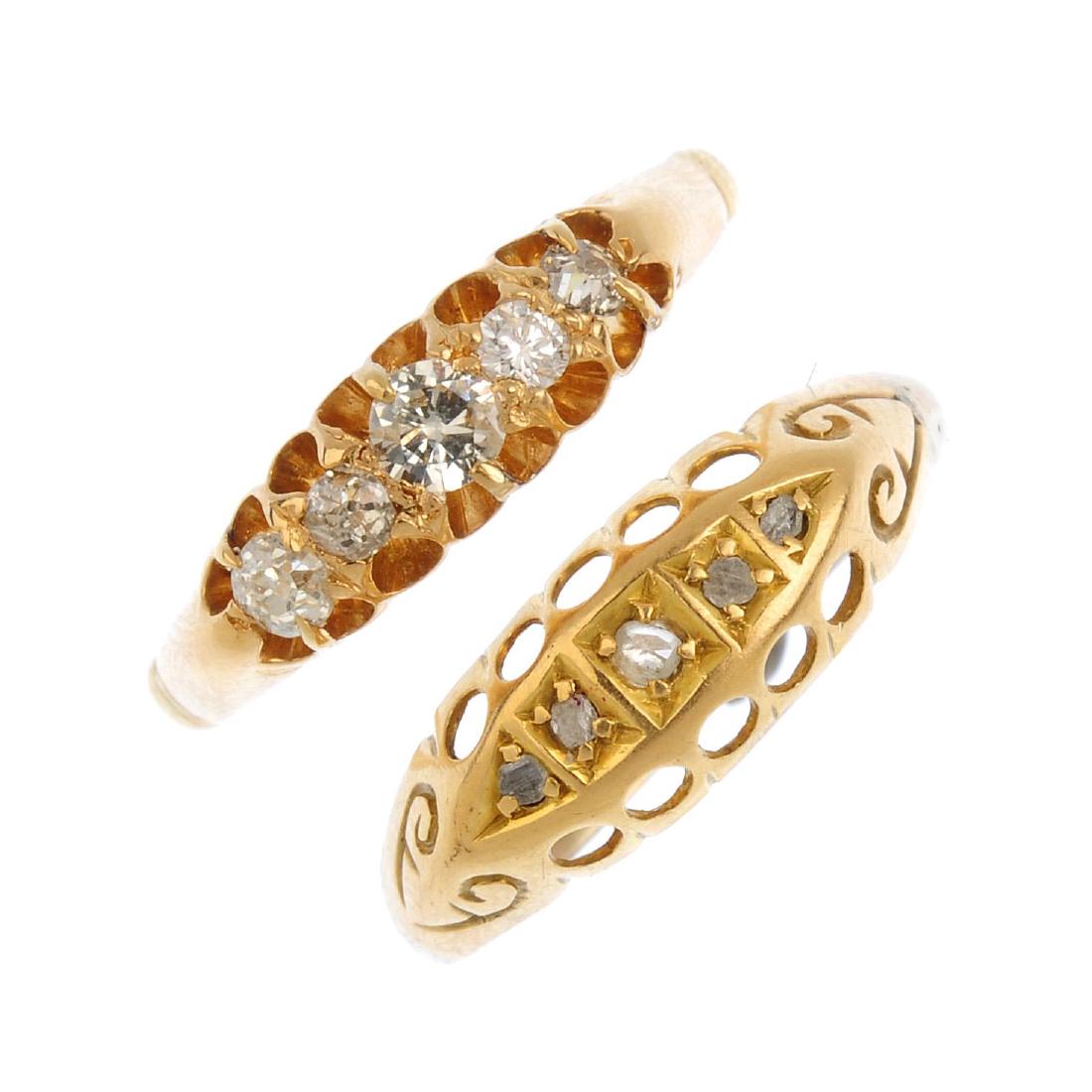 Two diamond five-stone rings. To include an Edwardian (1 of 3)