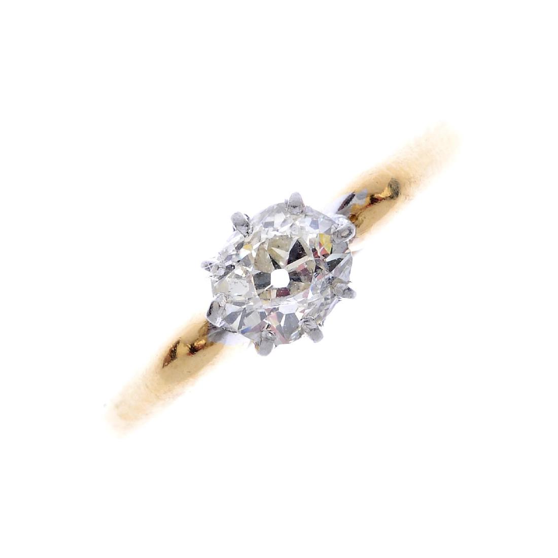 A diamond single-stone ring. The old-cut diamond, with (1 of 2)