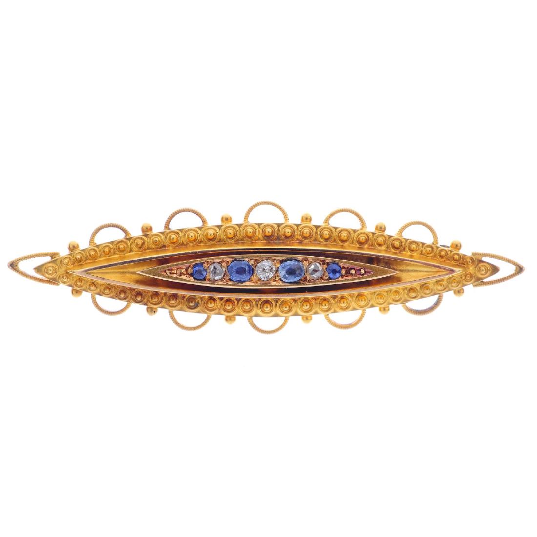 A late Victorian 15ct gold sapphire and diamond brooch. (1 of 2)