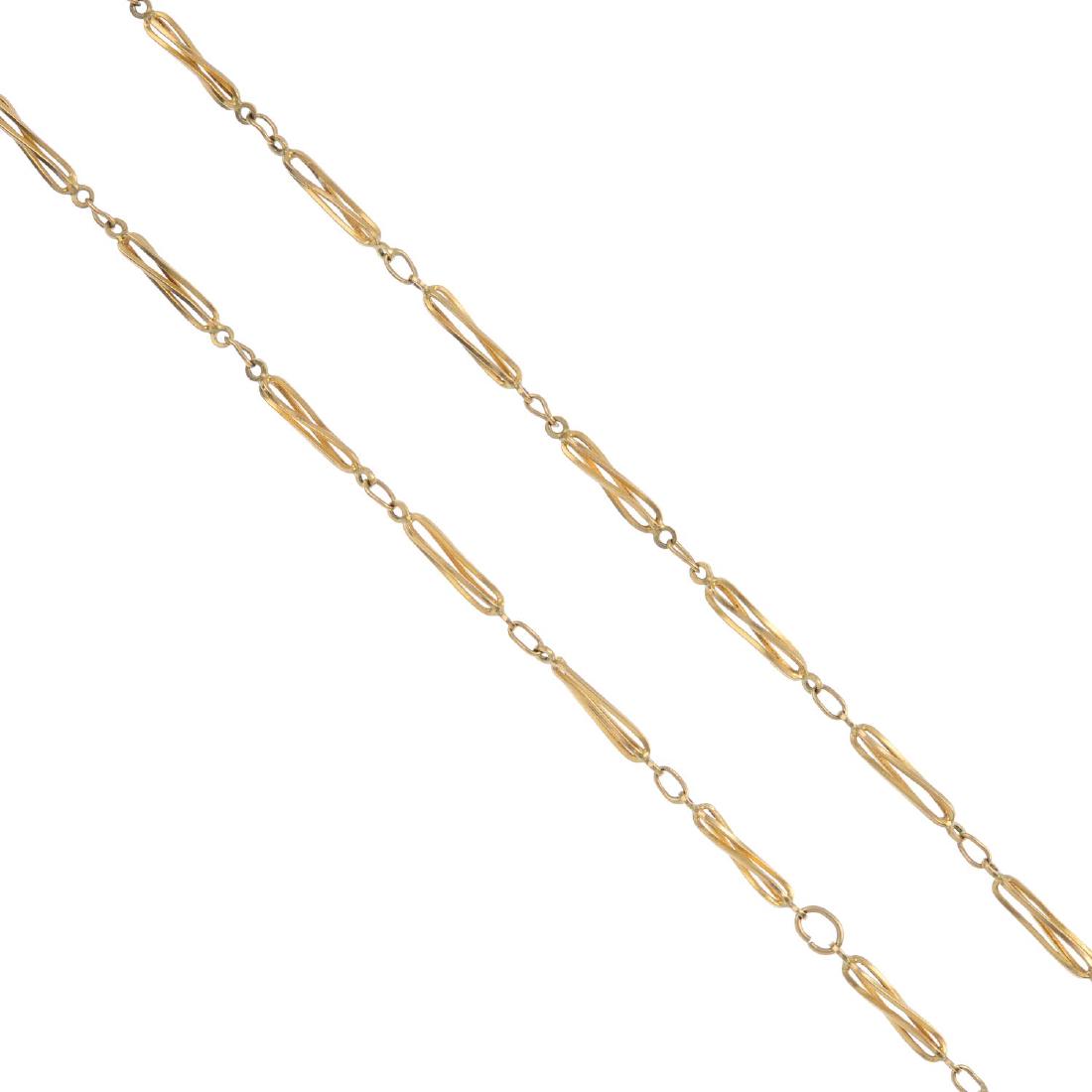 A 9ct gold necklace. The fancy-link chain, with (1 of 3)