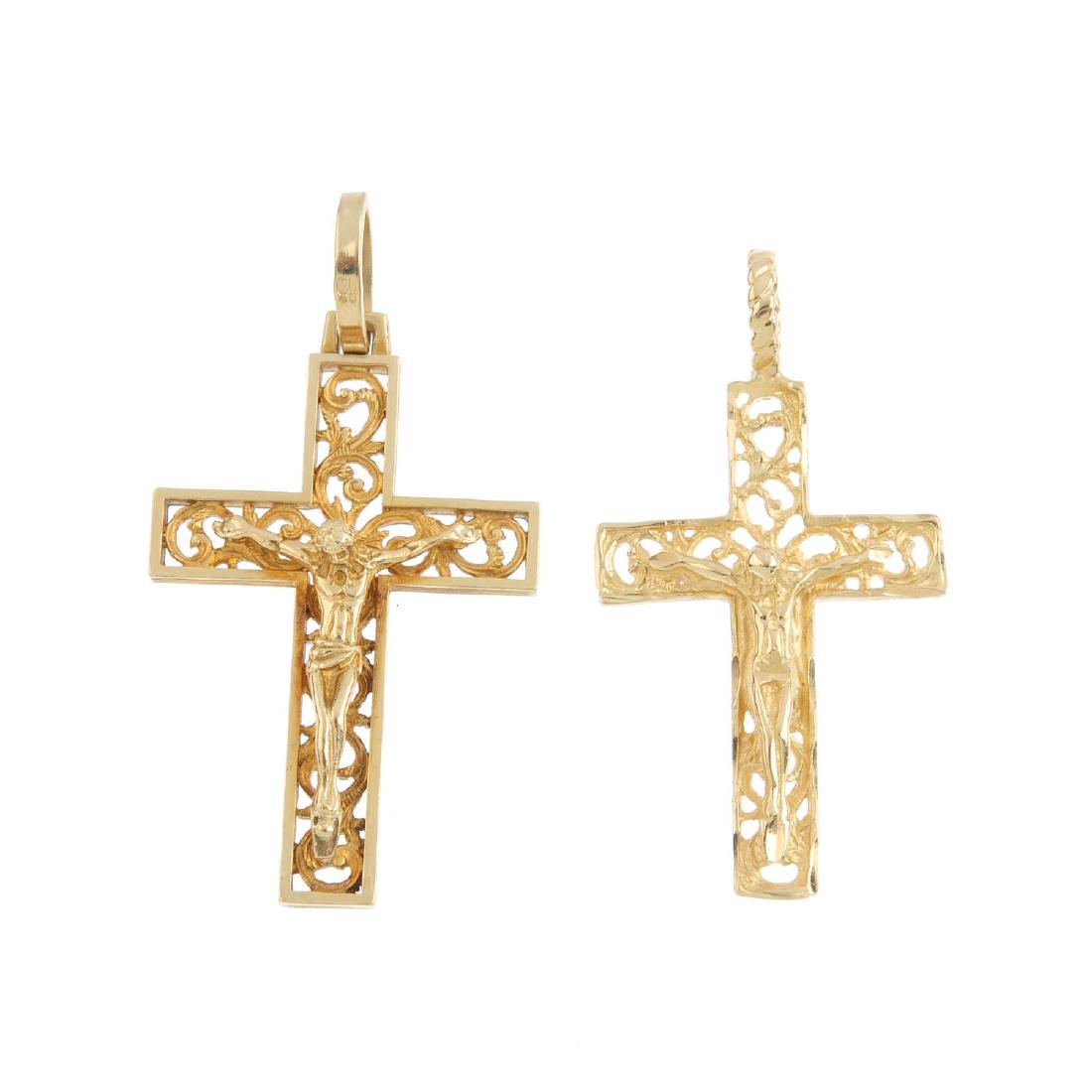 Two crucifix pendants. Each designed as the figure of (1 of 2)