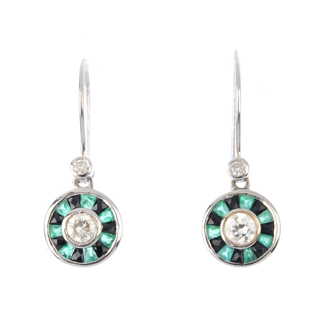 A pair of diamond, emerald and gem-set earrings. Each (1 of 2)