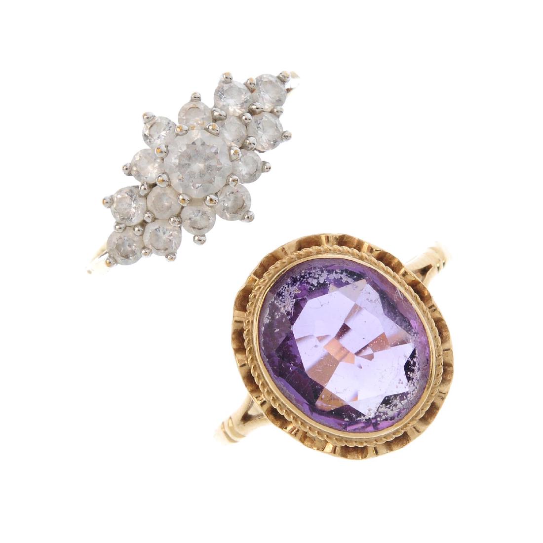 Three gem-set rings. To include a 9ct gold amethyst (1 of 4)