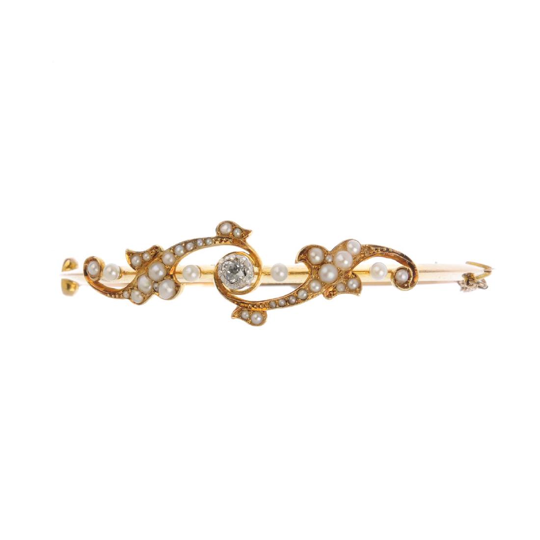 A diamond and split pearl hinged bangle. The old-cut (1 of 2)