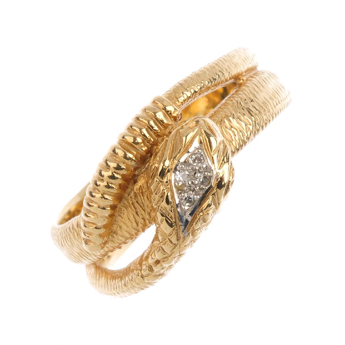 A gentleman's 9ct gold diamond snake ring. Designed as (1 of 3)