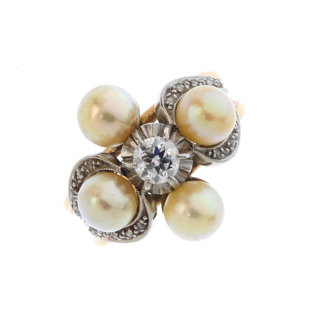A diamond and cultured pearl dress ring. The old-cut (1 of 3)