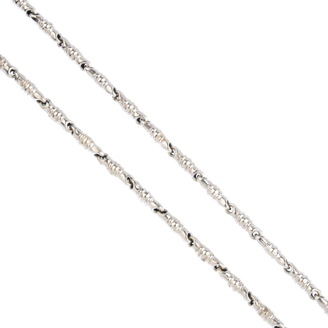 CHIMENTO - a necklace and bracelet. The necklace,: CHIMENTO - a necklace and bracelet. The necklace, designed as a series of textured fancy-links, with lobster clasp, together with matching bracelet. Signed Chimento. Italian marks. Length of necklace