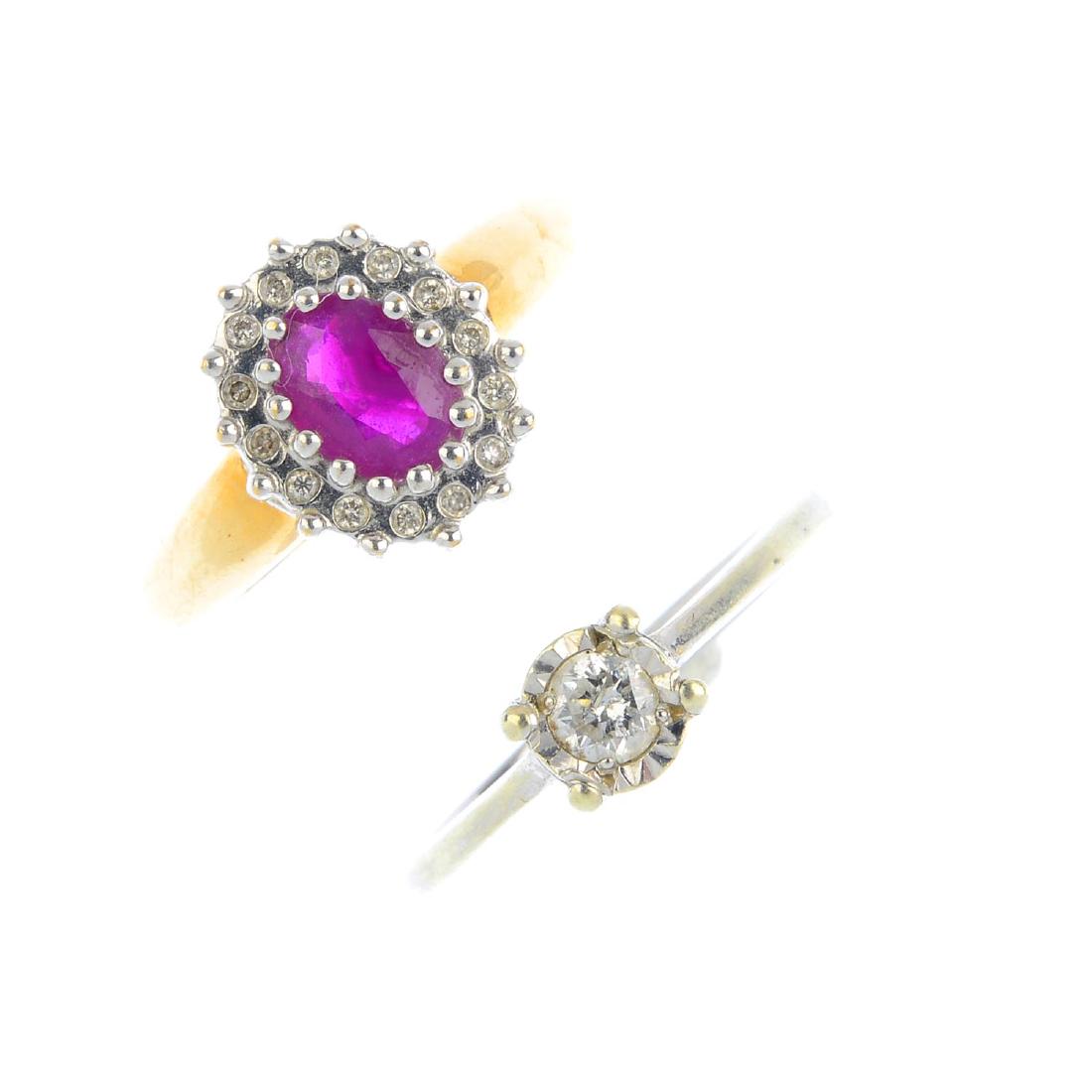 Four diamond and gem-set rings. To include a 9ct gold (1 of 5)