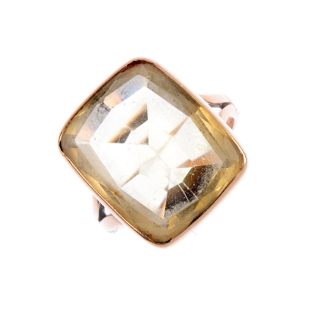 Two pairs of 9ct gold earrings and a citrine ring. To (1 of 4)