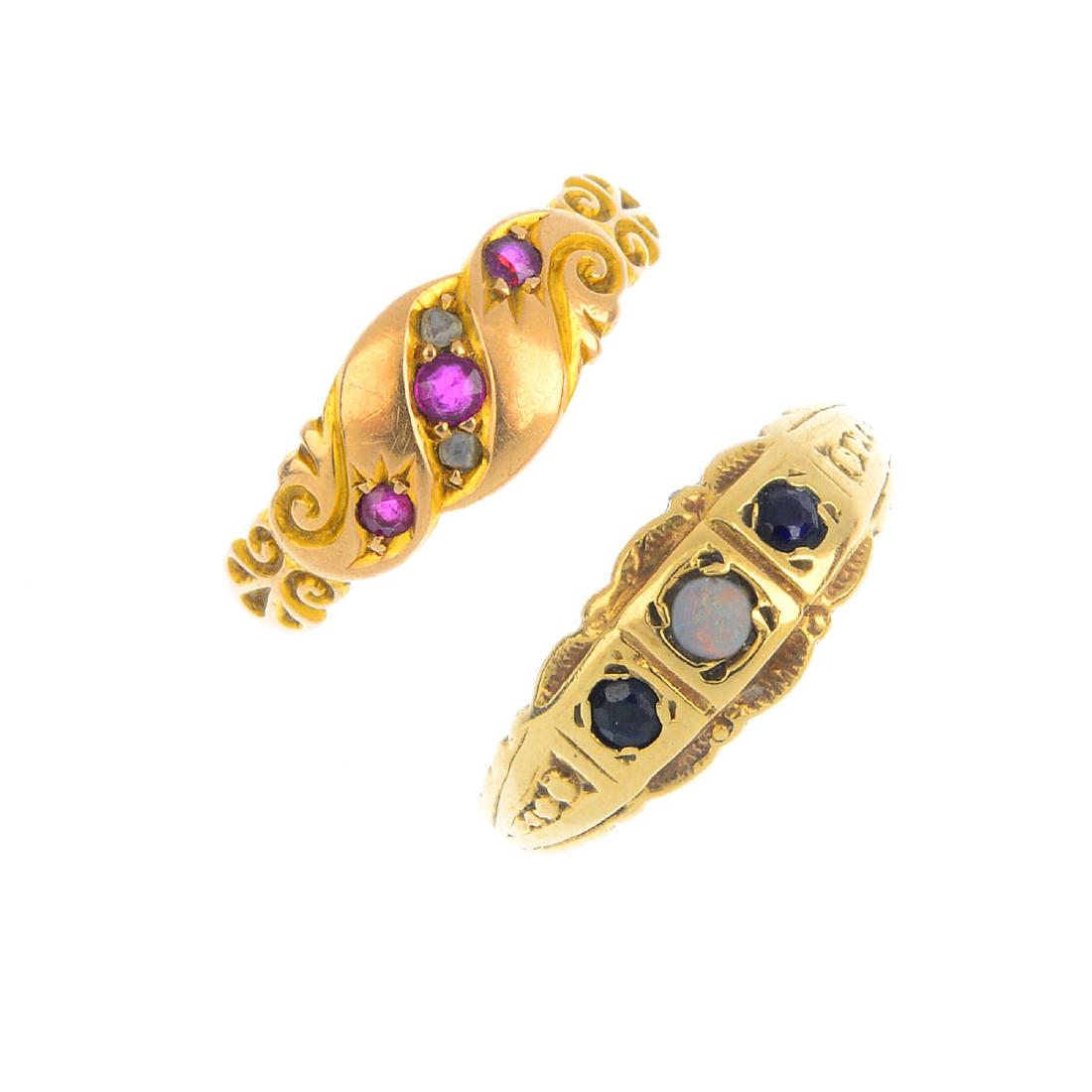 Four diamond and gem-set rings. To include an early (1 of 3)