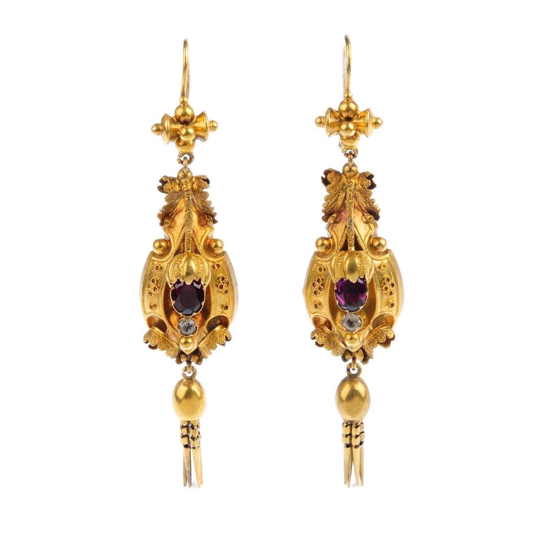 A pair of mid Victorian gold gem-set earrings. Each (1 of 2)