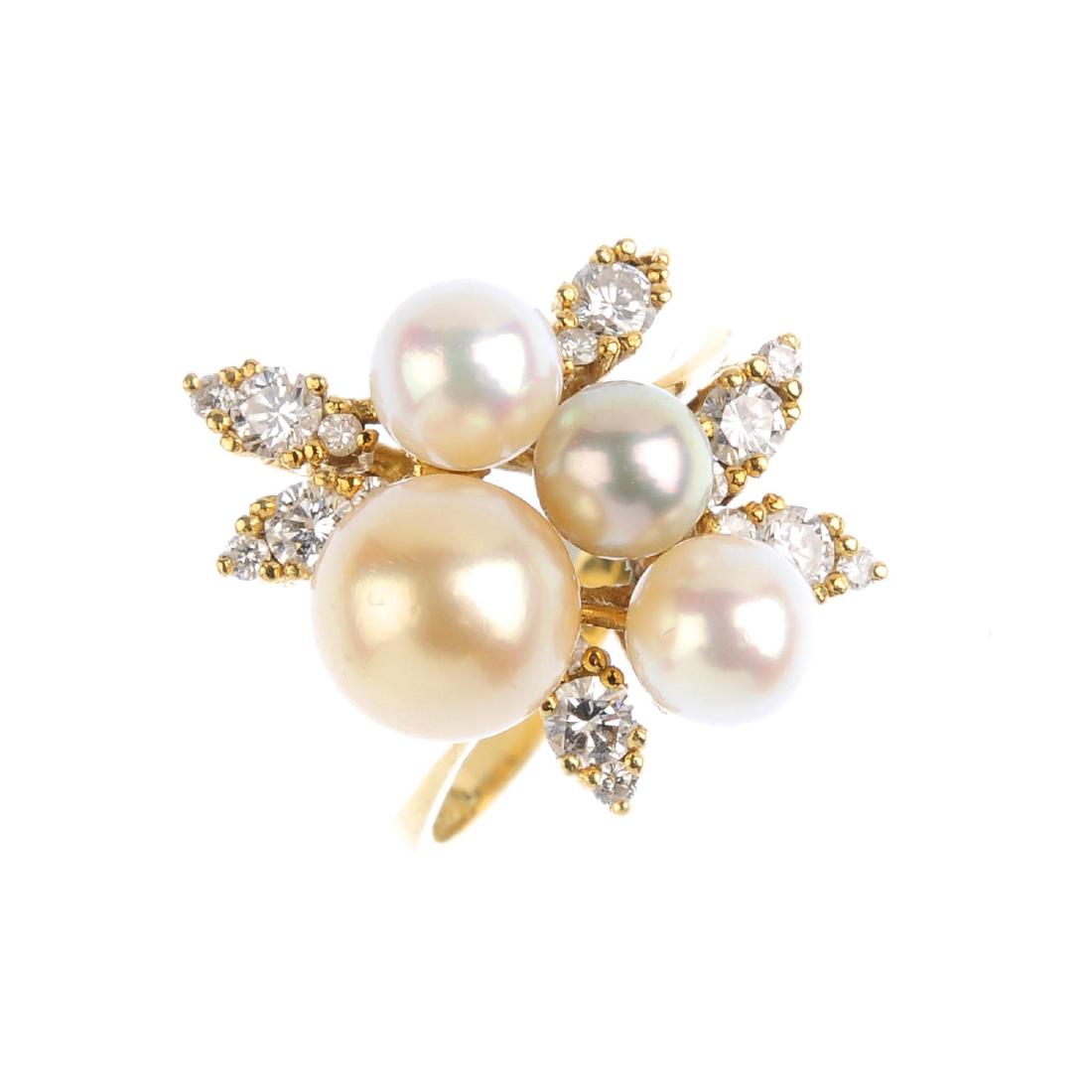 A cultured pearl and diamond dress ring. Designed as a (1 of 3)
