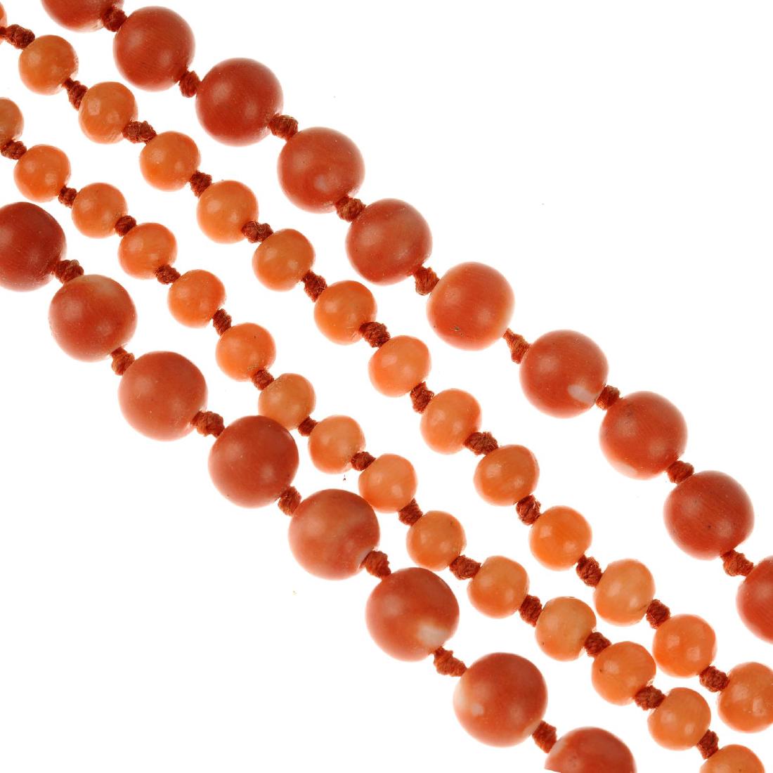 Two coral bead necklaces. Both designed as single (1 of 2)