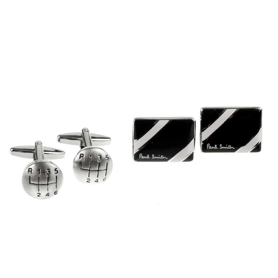 Seven pairs of cufflinks. To include one pair by Dinh: Seven pairs of cufflinks. To include one pair by Dinh Van, designed as circular black enamel panels, together with a pair of rectangular Paul Smith cufflinks, with black and white enamel diagonals and