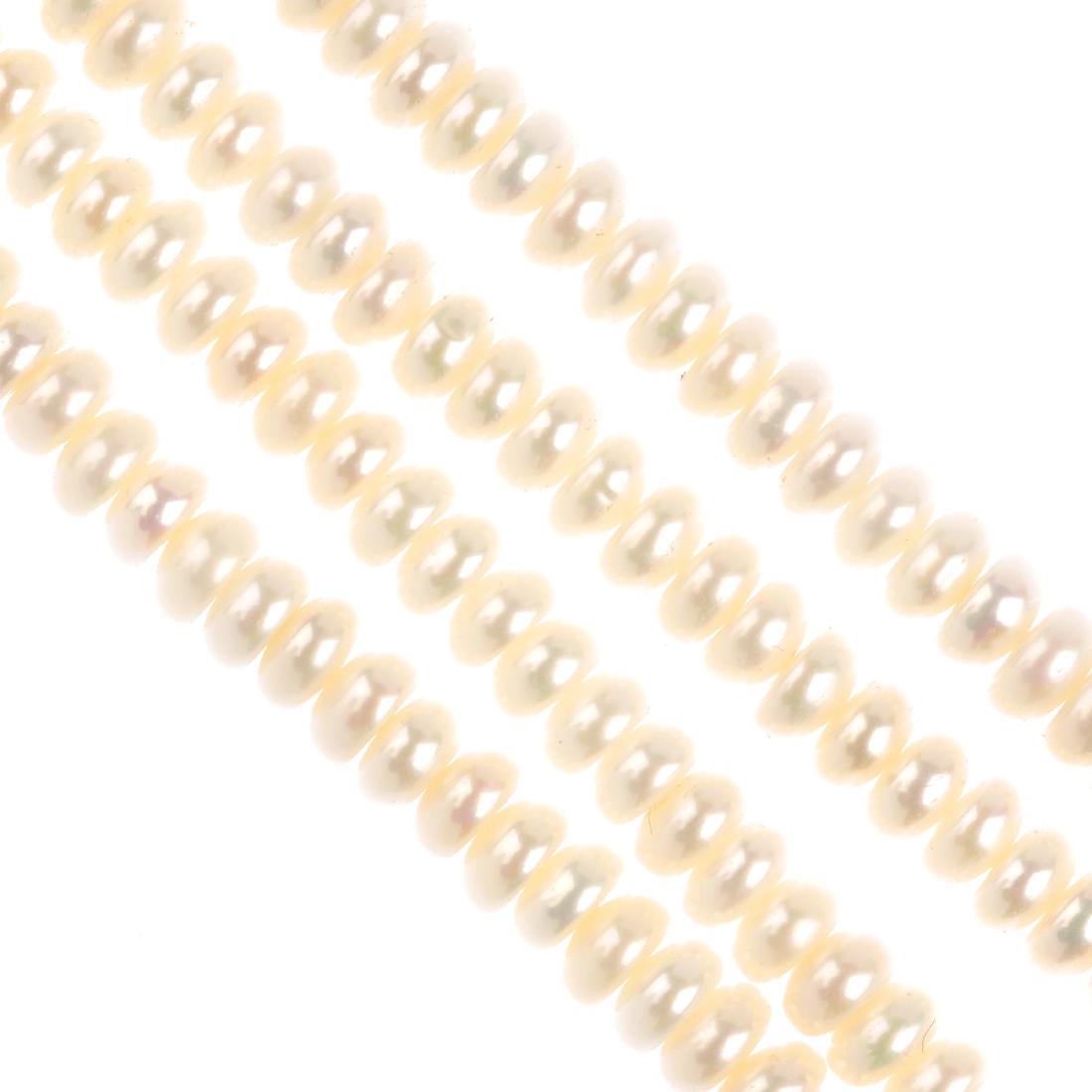 Four cultured pearl two-row necklaces. Each with (1 of 3)