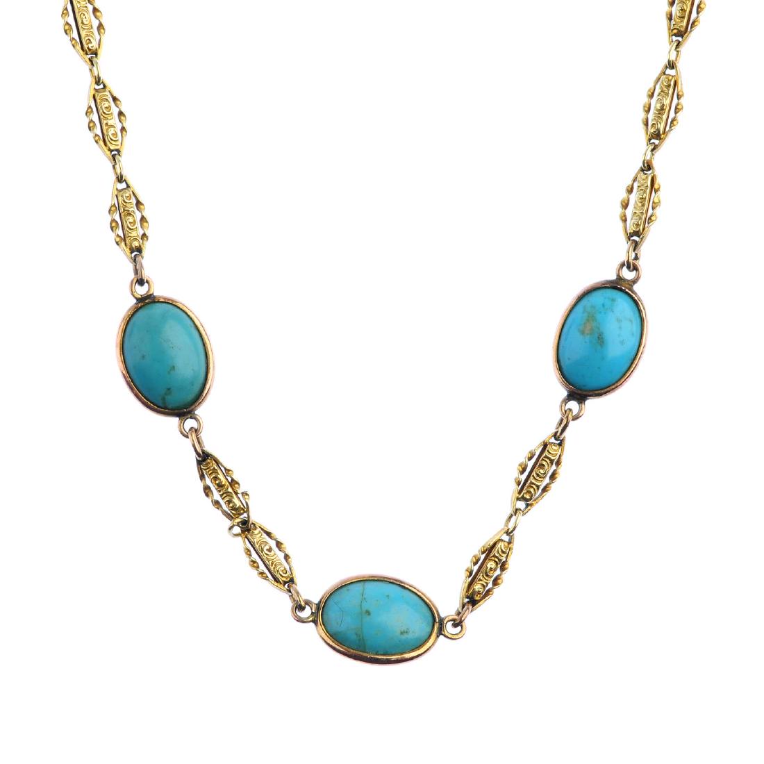 A turquoise necklace. Designed as three oval turquoise (1 of 3)