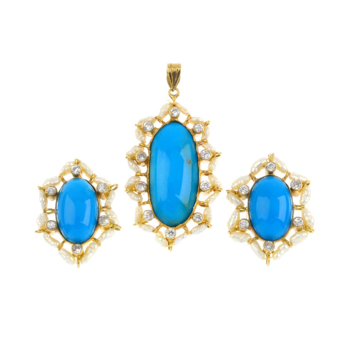 A set of turquoise, freshwater cultured pearl and paste (1 of 3)