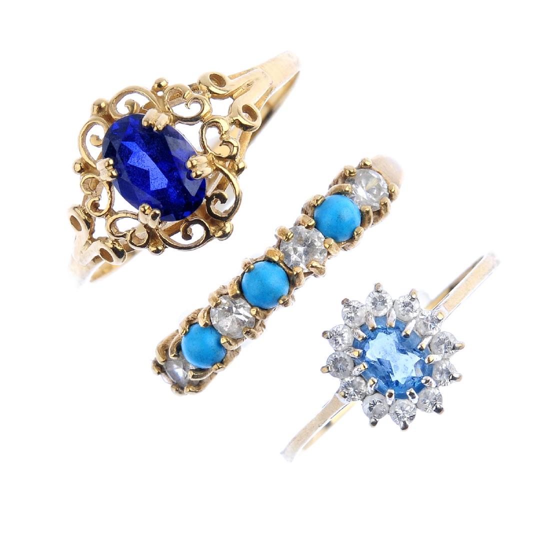 Five cubic zirconia and gem-set rings, and a pendant. (1 of 2)