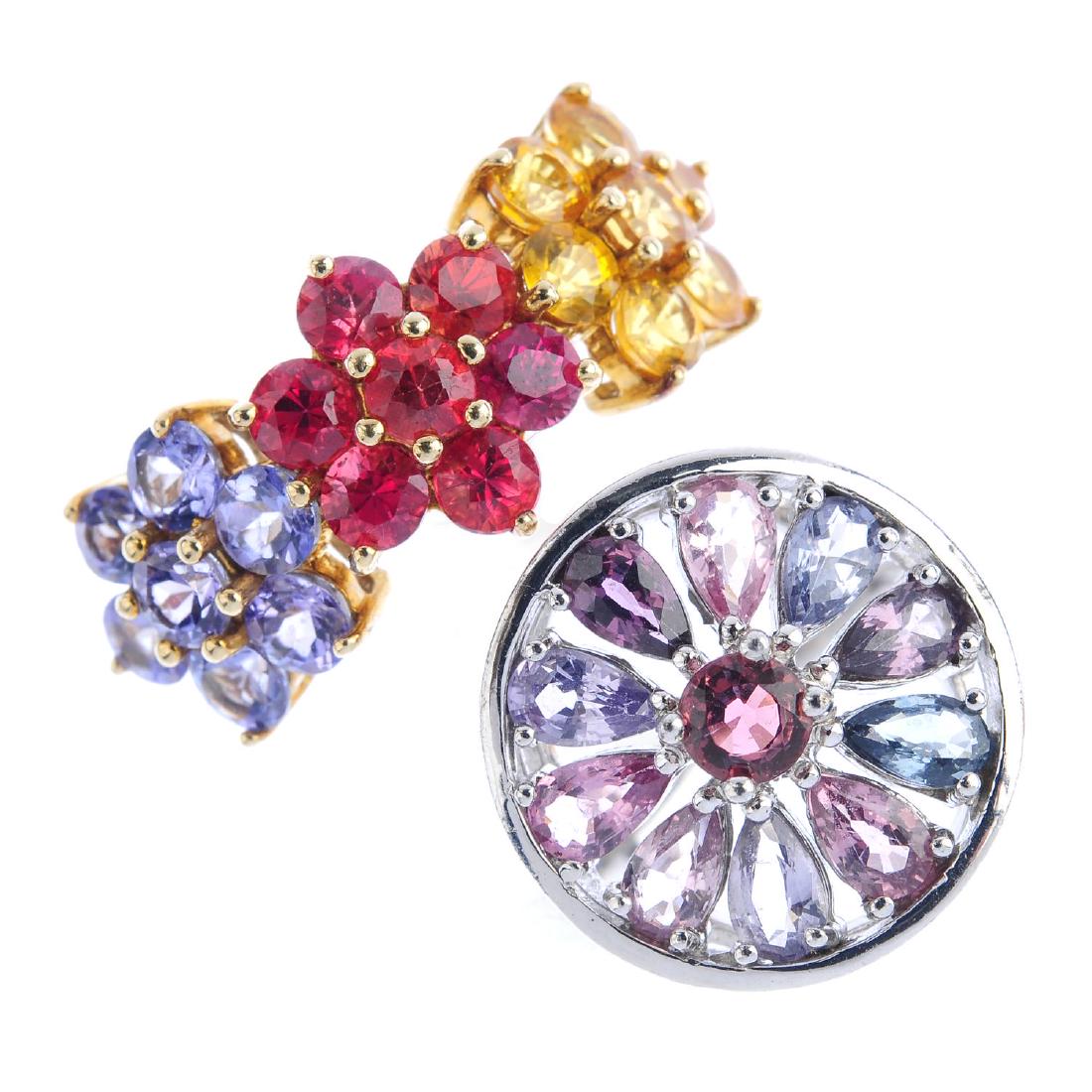 Three 9ct gold gem-set dress rings. To include a (1 of 4)