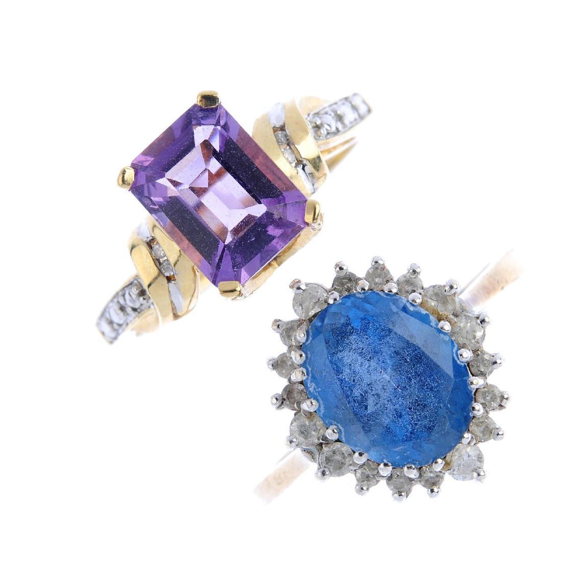 Four 9ct gold diamond and gem-set rings. To include a (1 of 4)