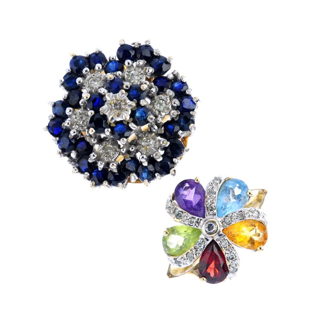 Three 9ct gold diamond and gem-set rings. To include a (1 of 4)