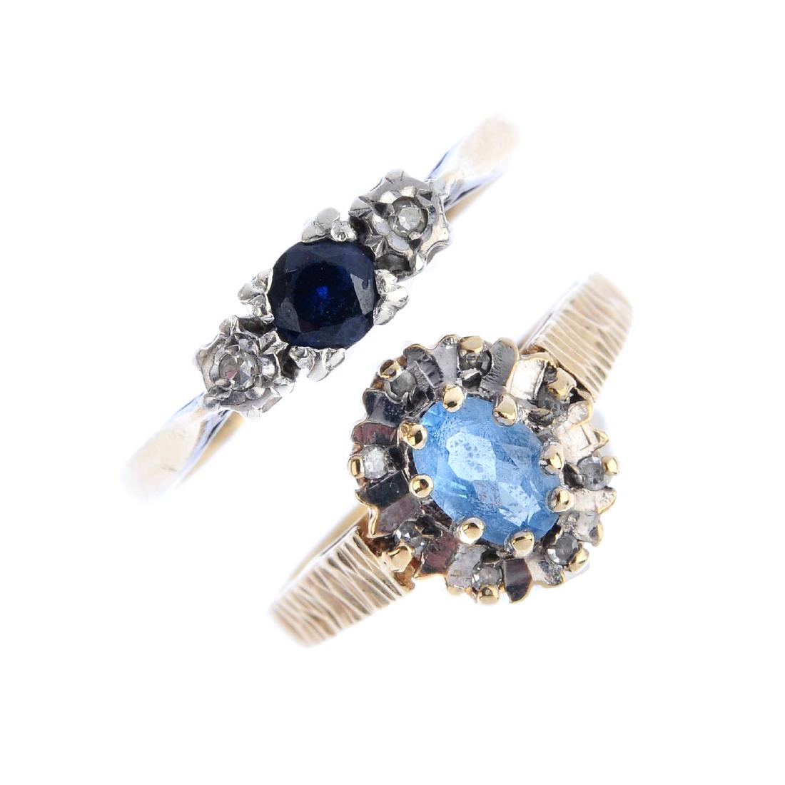 Four 9ct gold gem-set rings. To include a sapphire and (1 of 4)