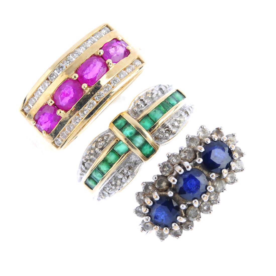 Four diamond and gem-set rings. To include a 9ct gold (1 of 4)