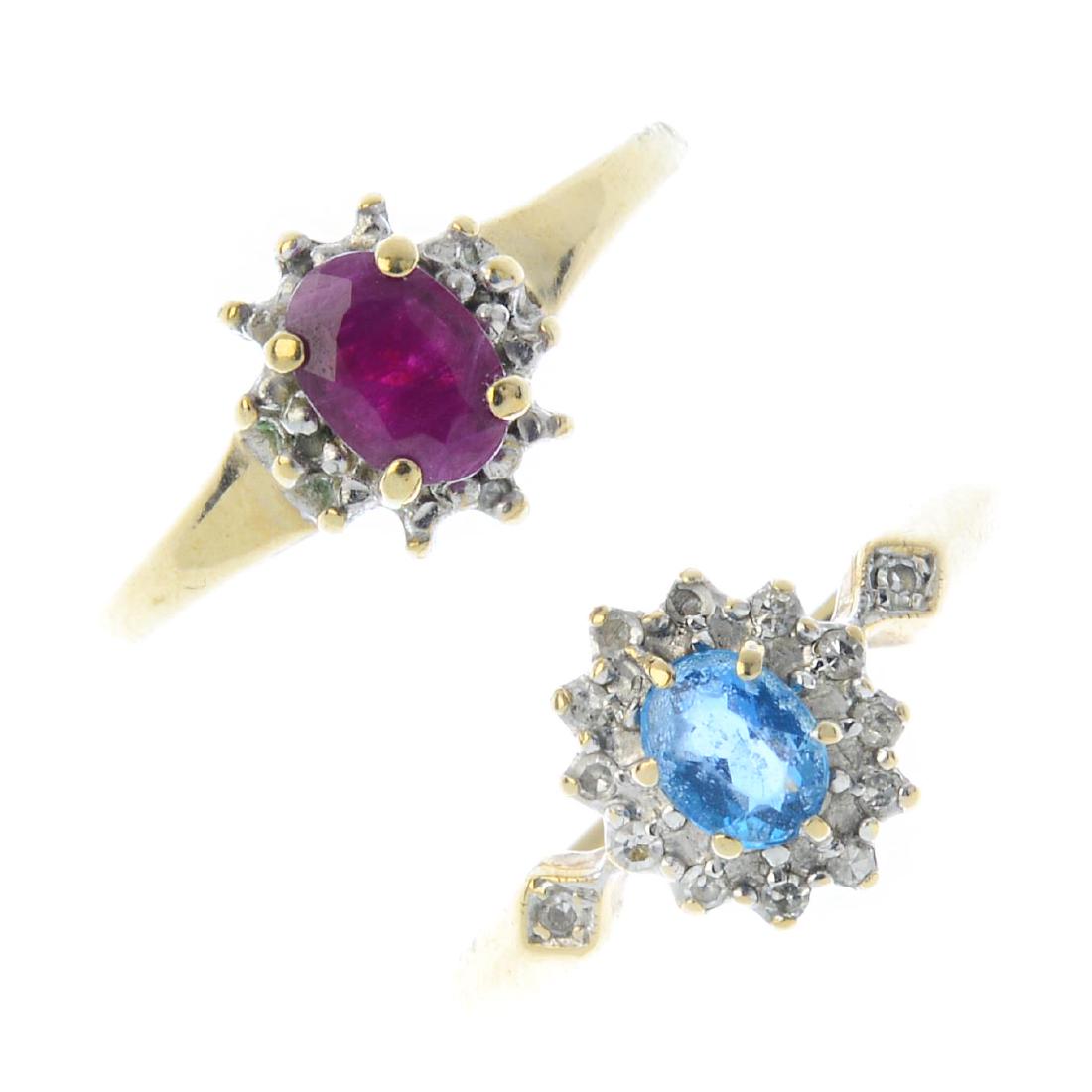 Three 9ct gold diamond and gem-set rings. To include a (1 of 3)