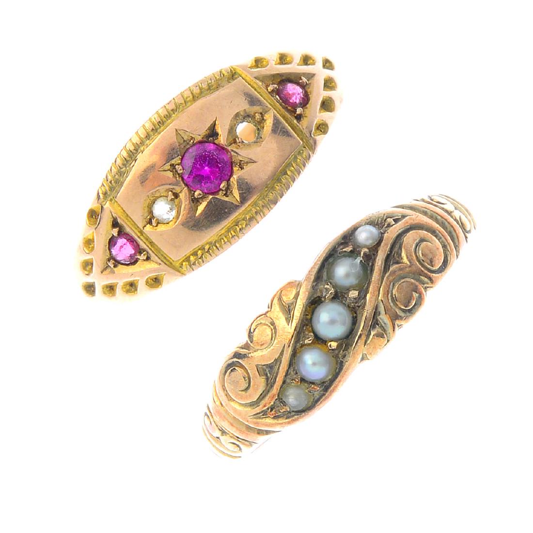 Two 9ct gold gem-set dress rings. To include a late (1 of 3)