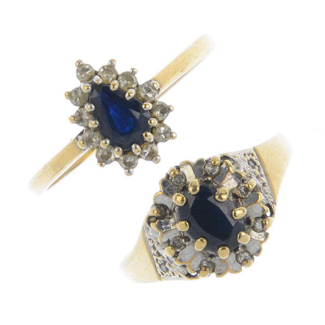 Five 9ct gold diamond and gem-set rings. To include two (1 of 3)