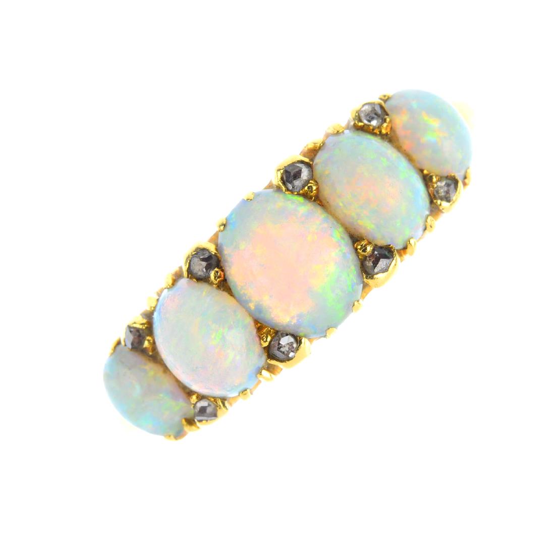A late Victorian 18ct gold opal five-stone ring. The (1 of 3)