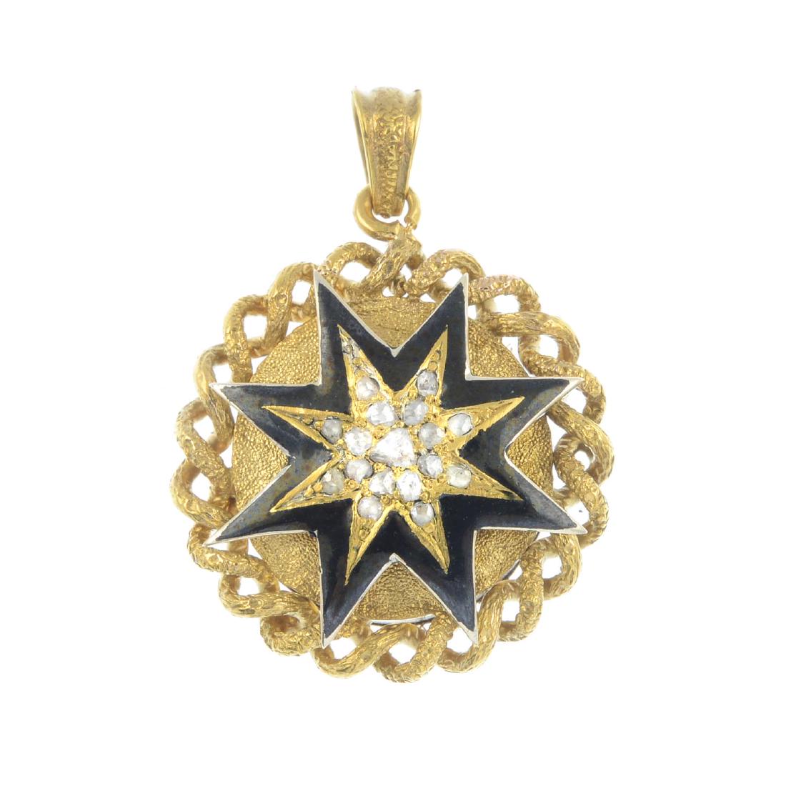 A late Victorian gold diamond and enamel pendant. Of (1 of 2)